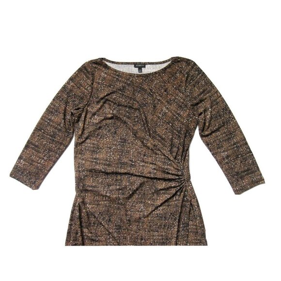 Talbots Petites City Jersey in Brown Black Tweed Print Ruched Jersey Dress PP XS - Picture 3 of 6